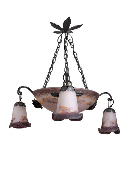 Classic French pendant lamp, 1930s, purple-pink glass