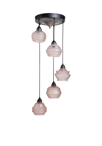 Oude Hanglamp, Roze Cascade, Glazen Mobile, Jaren 40