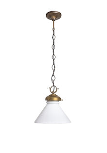 White Glass Pendant Lamp on Decorative Chain, 1940s