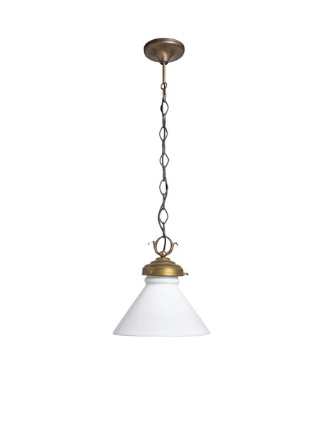 White glass pendant lamp, decorative chain
