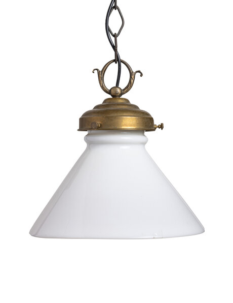 White glass pendant lamp, decorative chain
