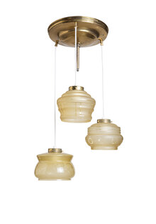 Brown Glass Pendant Lamp, Three Glass Shades, Brass Fixture
