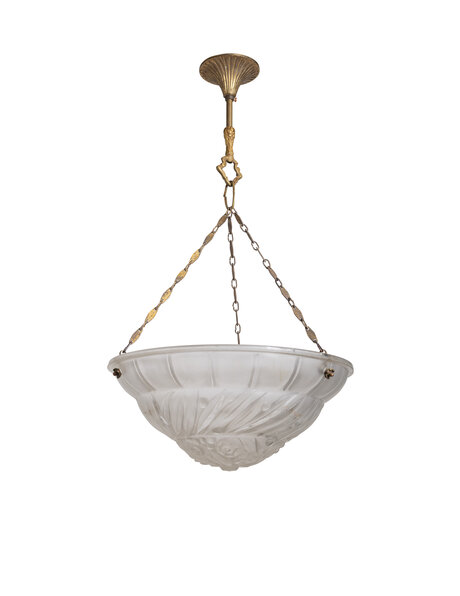 Art Deco pendant lamp, frosted glass bowl, French