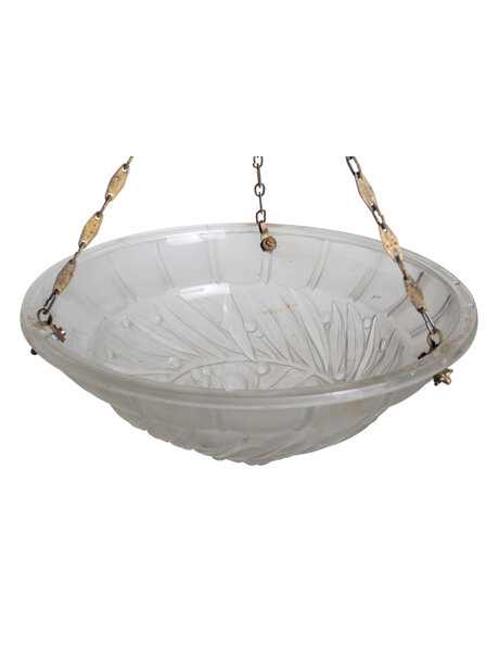 Art Deco pendant lamp, frosted glass bowl, French