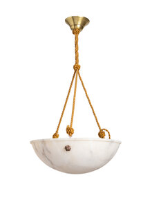 Klassieke Hanglamp, Albast Schaal aan Koord, Jaren 30