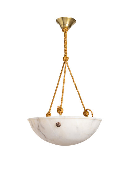 Classic Pendant Lamp, Alabaster Bowl on Cord, 1930s