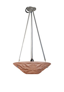 Art Deco Hanglamp, Roze Glas aan drie Stangen, Jaren 30