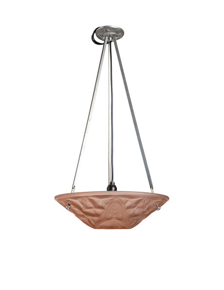 Fraaie Art Deco hanglamp, roze glas