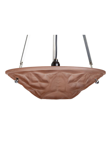 Fraaie Art Deco hanglamp, roze glas