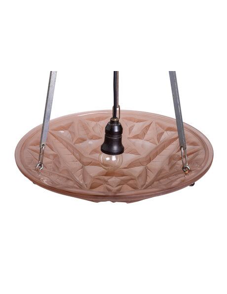 Beautiful Art Deco hanging lamp, pink glass