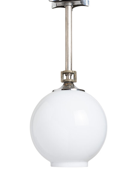 Cool pendant lamp, chrome and white glass