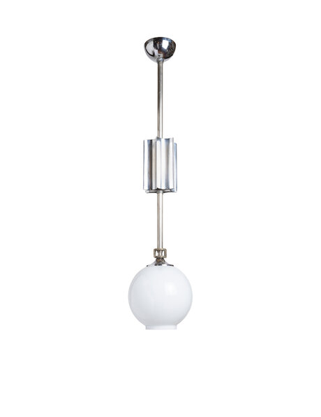 Cool pendant lamp, chrome and white glass