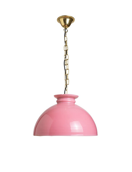 Pink glass pendant lamp on chain