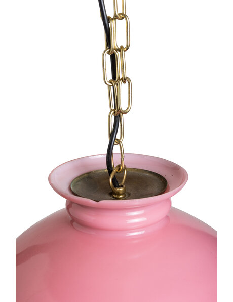 Roze glazen hanglamp aan ketting