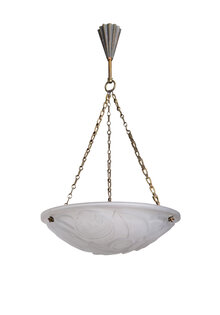 Franse Art Deco Hanglamp, Gebloemd Persglas, Jaren 30