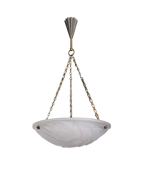 Art Deco hanglamp, Frankrijk, matglazen schaal