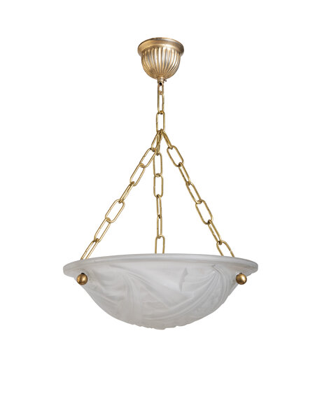 1930s pendant lamp, frosted glass bowl on chain
