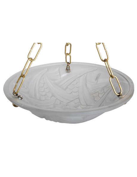 1930s pendant lamp, frosted glass bowl on chain