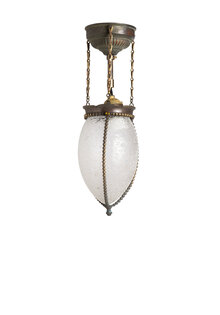 Klassiek Hanglampje, Matglazen Kapje in Bruin Koper Zakje