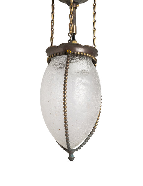 Classic pendant lamp, frosted glass bowl in brown brass
