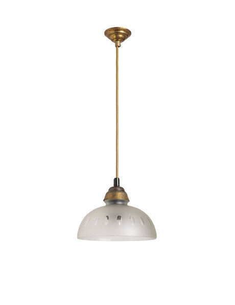 Kleine oude hanglamp, geslepen matglas