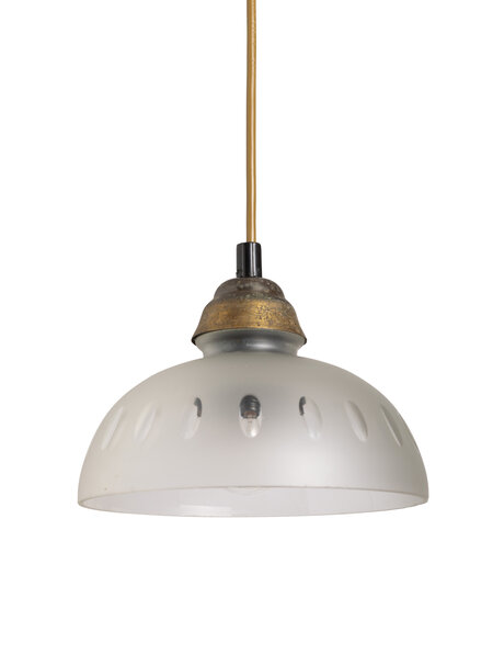 Kleine oude hanglamp, geslepen matglas