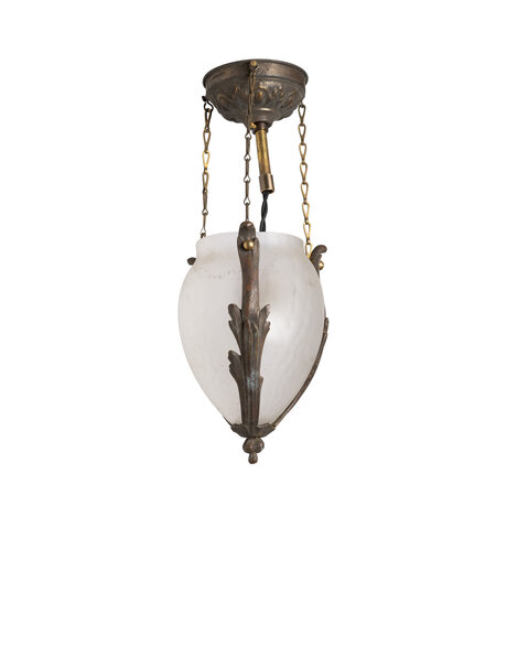 Old hanging lamp, frosted glass cup in brass