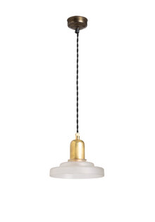 Kleine Glazen Hanglamp, Mat Glazen Schoteltje aan Zwart Snoer