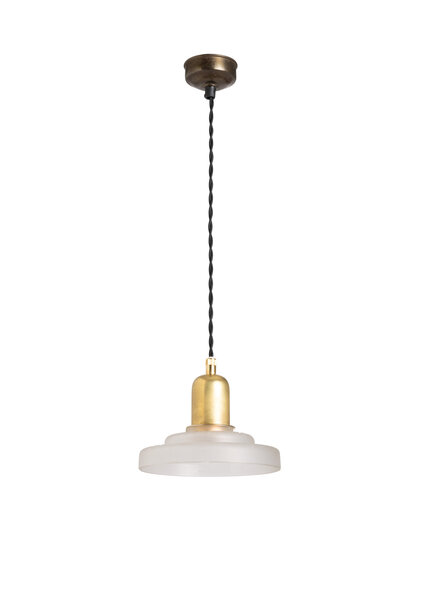 Small Glass Pendant Lamp, Matte Glass Saucer on Black Cord