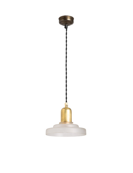 Small old hanging lamp, frosted glass shade on cord