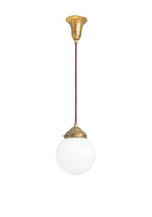 Industrial Hanging Lamp, White Ball on Cord, 1940s-50s