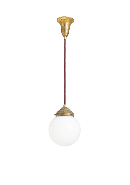 Industrial Hanging Lamp, White Ball on Cord, 1940s-50s