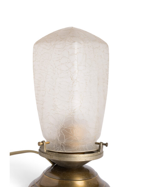 Klein tafellampje, bruin messing en matglas