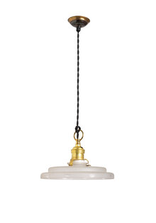 Vintage Pendant Lamp, Stepped Frosted Glass Shade, Black Cord