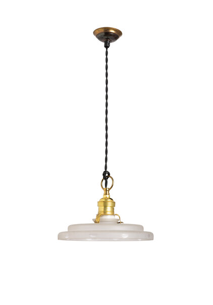 Vintage Hanglamp, Getrapt Matglazen Kapje, Zwart Snoer