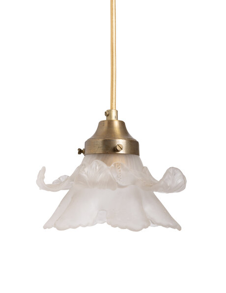 Vintage hanglamp, matglazen bloem aan snoer