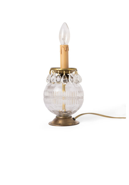 Glass Table Lamp, Cut Glass Ball, 1940s-50s