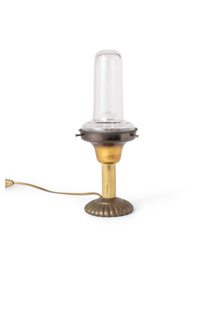 OudeTafellamp, Licht Zuil, Messing en Helder Glas