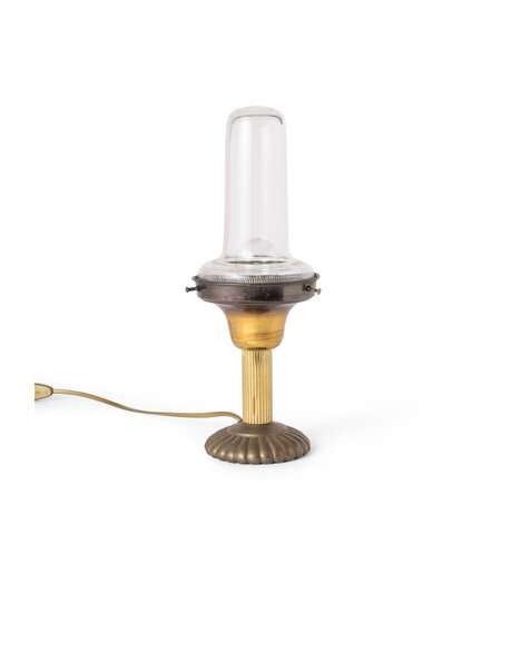 Messing tafellamp, helder glazen cilinder