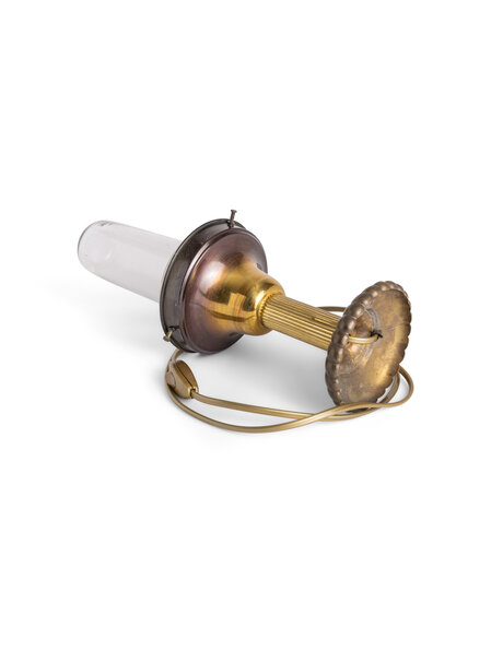 Brass table lamp, clear glass cylinder