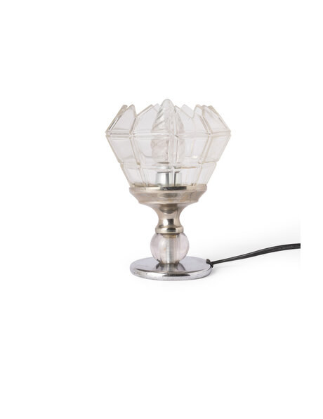 Oude tafellamp, chroom en helder glas