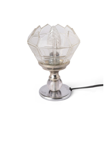 Old table lamp, chrome and clear glass