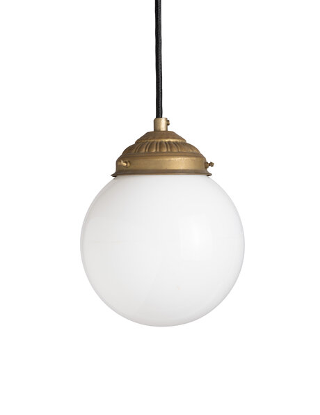 Small pendant lamp, white glass ball on cord