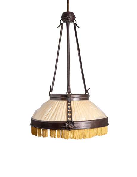 Grote hanglamp, gebruineerd koper, stof