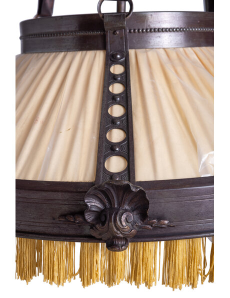 Large hanging lamp, burnished copper, fabric