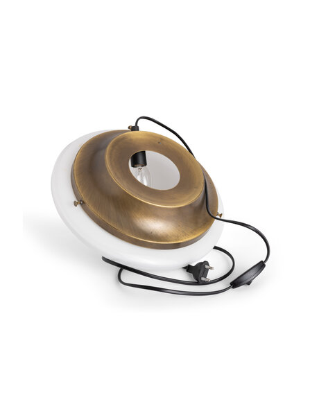 Vintage tafellamp, wit glas, plat model