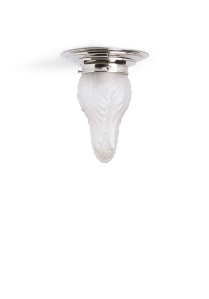 Antique ceiling lamp, flower bud, frosted glass, 1940s
