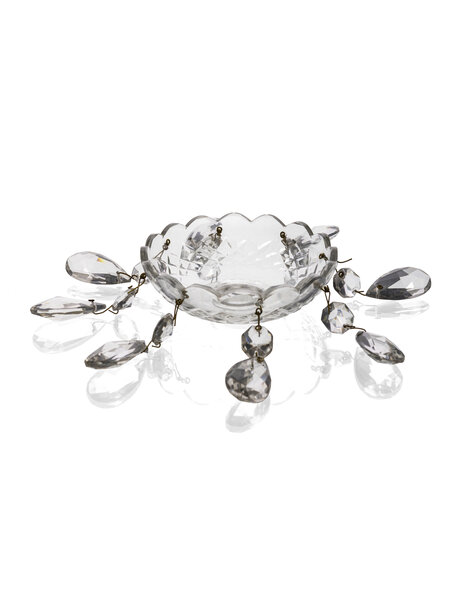 Chandelier dish, glass dish with drops