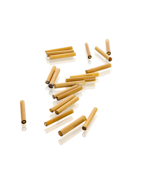 Glass bead, gold colored cylinder, 20 Pcs