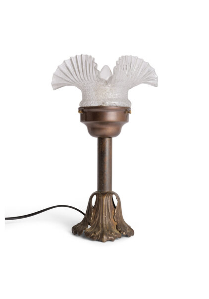 Brownish Copper Side Lamp With Fan Shape Glass, 1940s